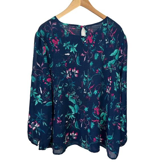 Terra & Sky Womens Top Plus‎ Size 1X Floral Elastic Stretch Peplum Blouse Sheer - Picture 3 of 9